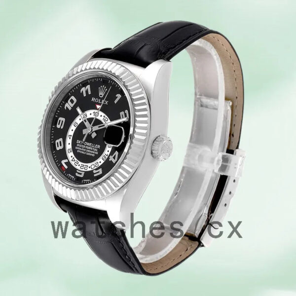 Rolex Sky-dweller Men’s 326139BKAL 42mm Leather Strap Black Dial Replica Watches - Image 3
