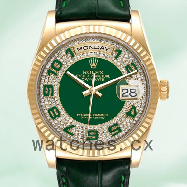 Rolex Day-Date 118138 36mm Men’s Green Dial Leather Strap Replica Watches