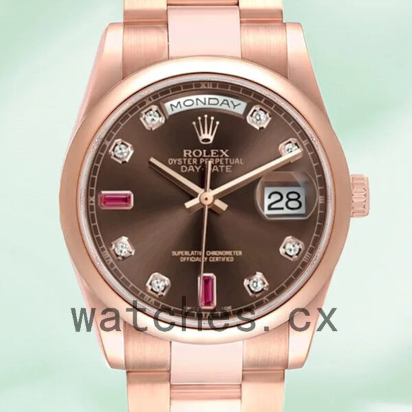 Rolex Day-Date 36mm Men’s 118205 Brown Dial Rose Gold-tone Replica Watches