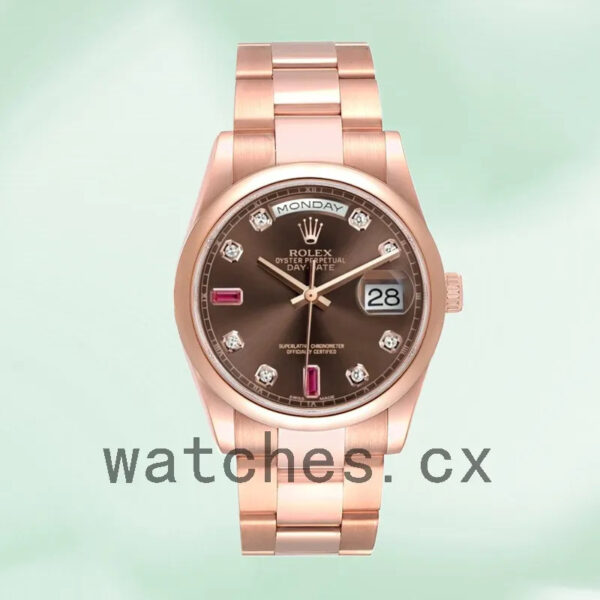 Rolex Day-Date 36mm Men’s 118205 Brown Dial Rose Gold-tone Replica Watches