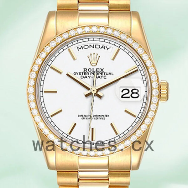 Rolex Day-Date Men’s 36mm m128348rbr-0047 Gold-tone White Dial Replica Watches
