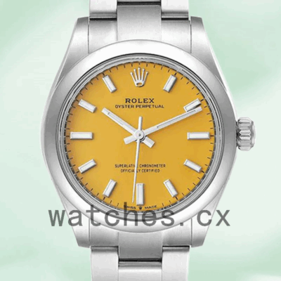 Rolex Oyster Perpetual m277200-0005 Ladies 31mm Silver-tone Yellow Dial Replica Watches
