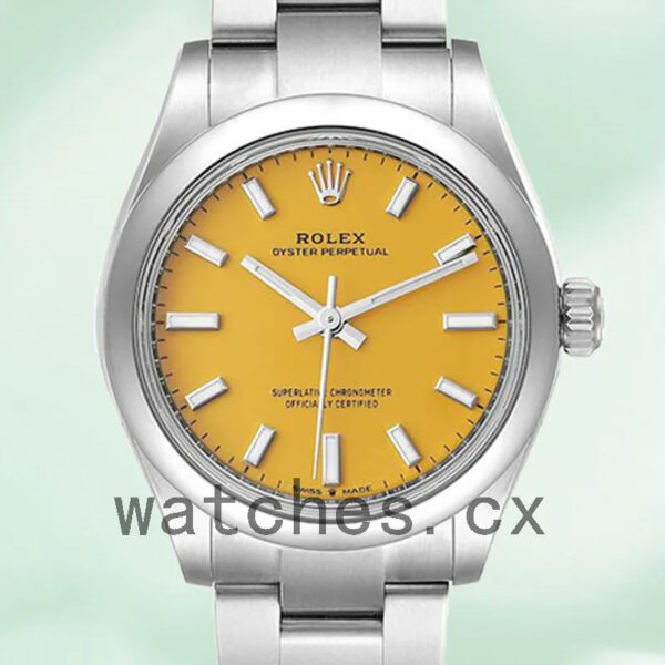 Rolex Oyster Perpetual m277200-0005 Ladies 31mm Silver-tone Yellow Dial Replica Watches