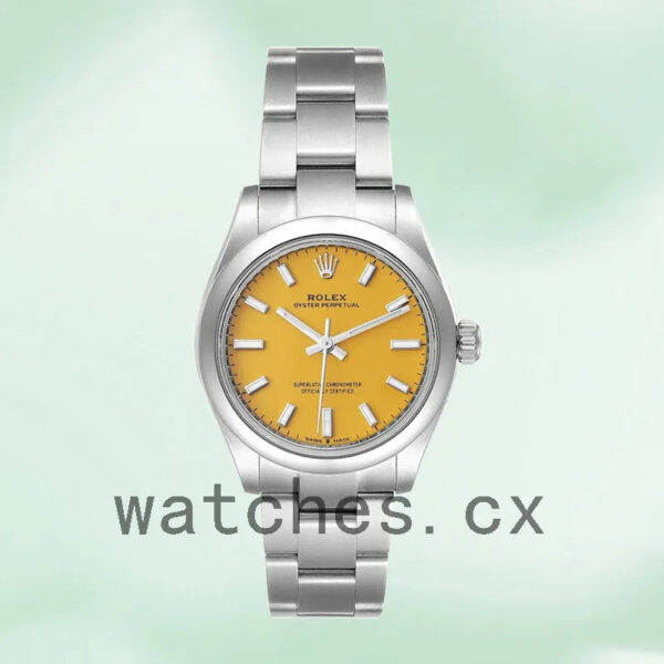 Rolex Oyster Perpetual m277200-0005 Ladies 31mm Silver-tone Yellow Dial Replica Watches - Image 2