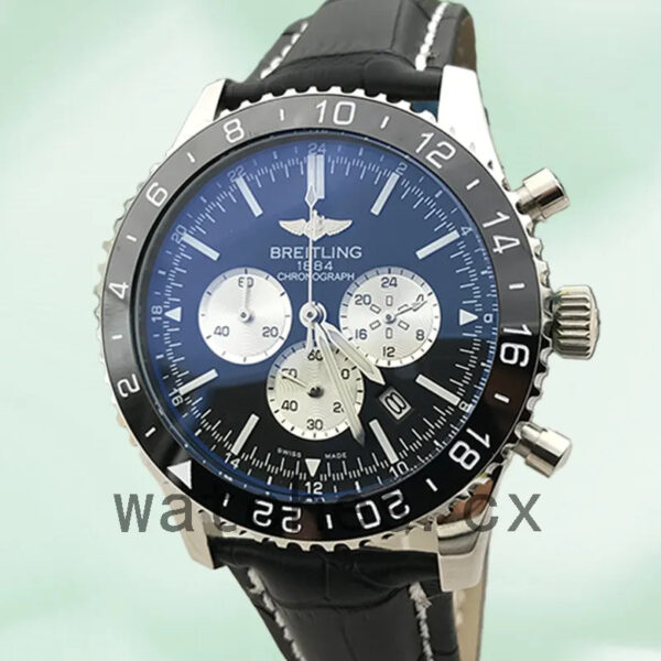 Breitling Chronoliner YB04601A 46mm Men’s Leather Strap Black Dial Replica Watches