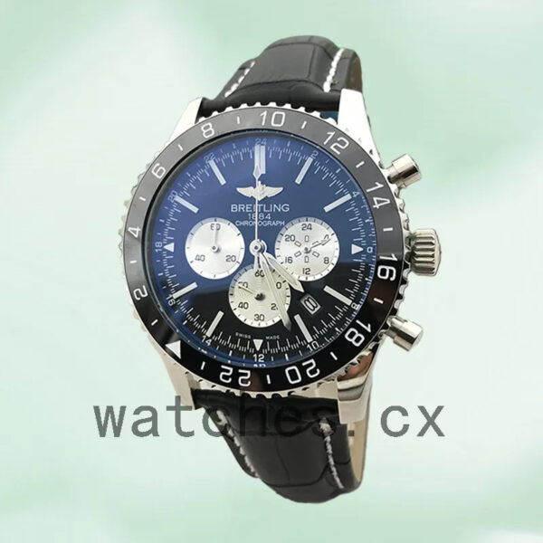 Breitling Chronoliner YB04601A 46mm Men’s Leather Strap Black Dial Replica Watches