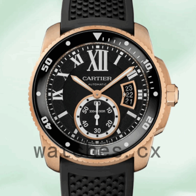 Cartier Calibre W7100052 42mm Men’s Rubber Band Rose Gold-tone Replica Watches
