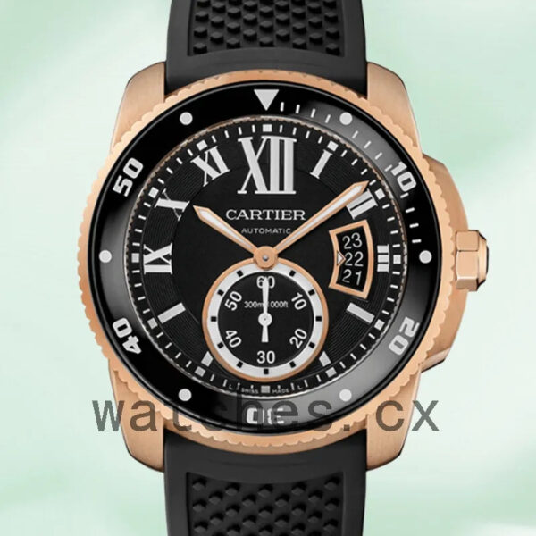 Cartier Calibre W7100052 42mm Men’s Rubber Band Rose Gold-tone Replica Watches