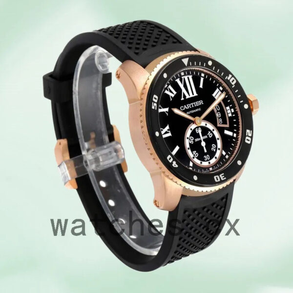 Cartier Calibre W7100052 42mm Men’s Rubber Band Rose Gold-tone Replica Watches - Image 4