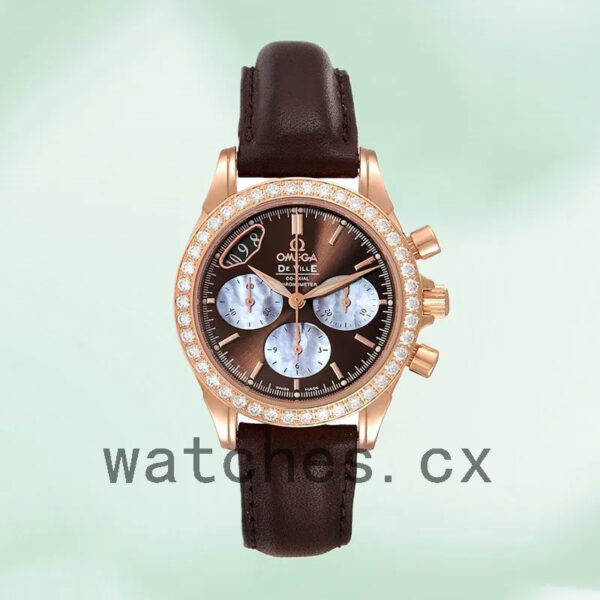 Omega De Ville 4677.60.37 Ladies 35mm Black Dial Leather Strap Replica Watches - Image 2