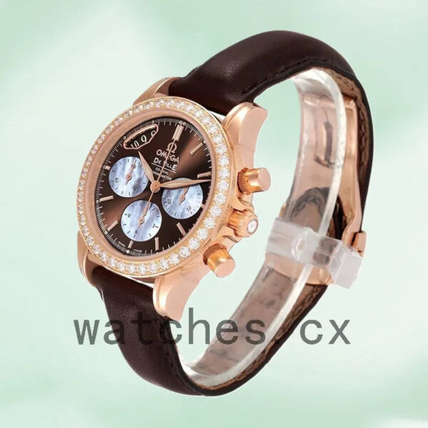 Omega De Ville 4677.60.37 Ladies 35mm Black Dial Leather Strap Replica Watches - Image 3