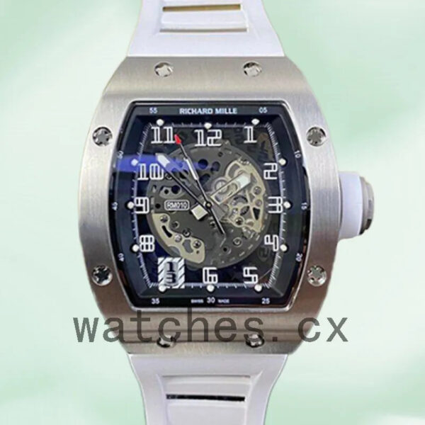 Richard Mille RM010 Around 50*42mm Men RM010-004 Rubber Band Silver Replica Watches