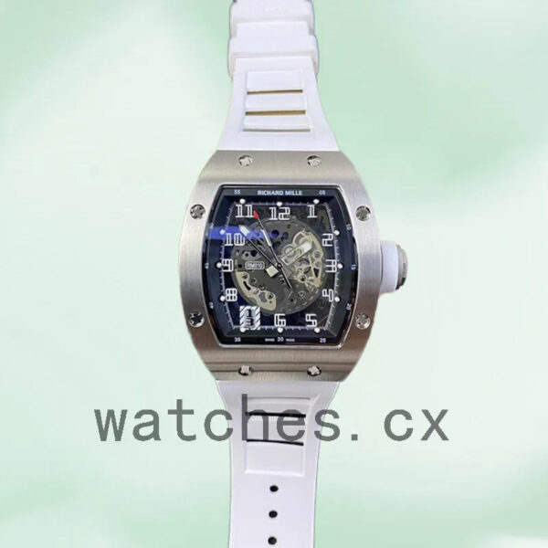 Richard Mille RM010 Around 50*42mm Men RM010-004 Rubber Band Silver Replica Watches