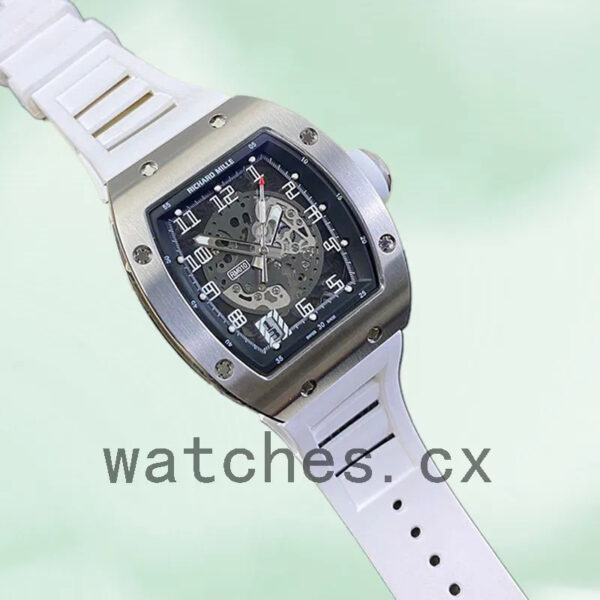 Richard Mille RM010 Around 50*42mm Men RM010-004 Rubber Band Silver Replica Watches