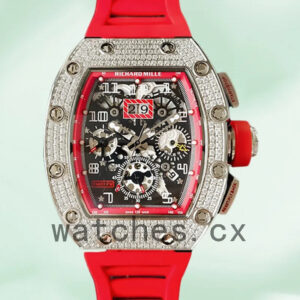 Richard Mille RM011 RM011-027 Men Around 45mm Transparent Dial Rubber Band Replica Watches