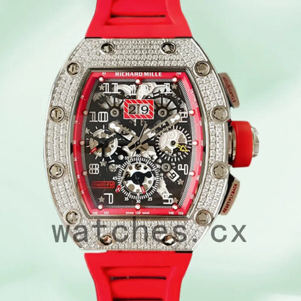 Richard Mille RM011 RM011-027 Men Around 45mm Transparent Dial Rubber Band Replica Watches
