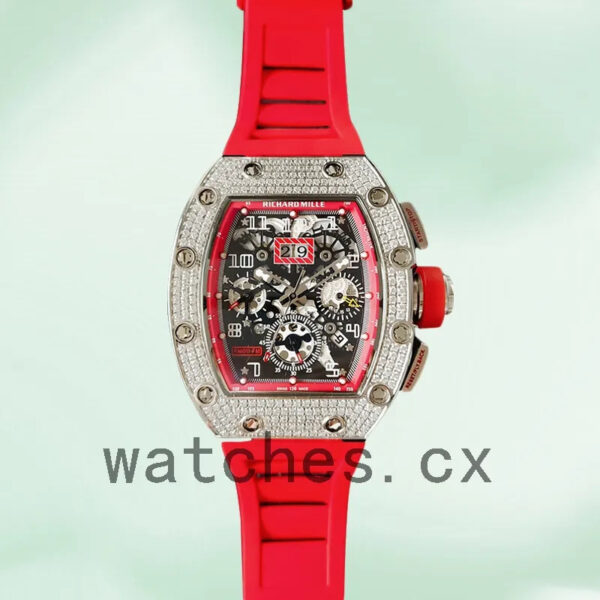 Richard Mille RM011 RM011-027 Men Around 45mm Transparent Dial Rubber Band Replica Watches