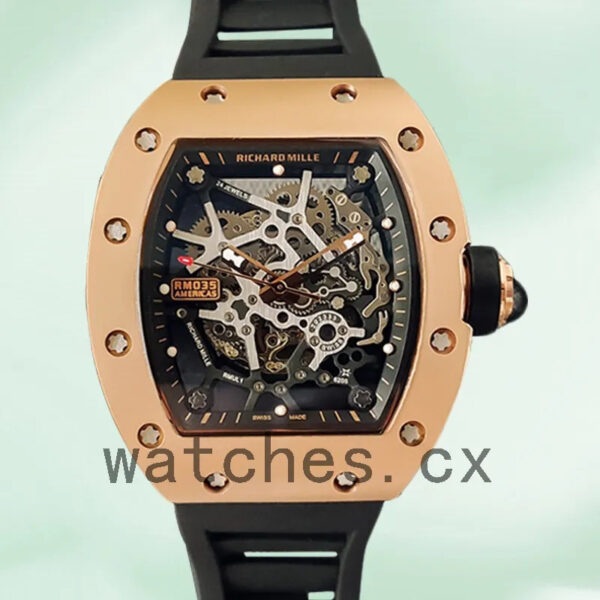 Richard Mille RM35 RM35-025 Around 48*40mm Men Skeleton Dial Rose Gold-tone Replica Watches