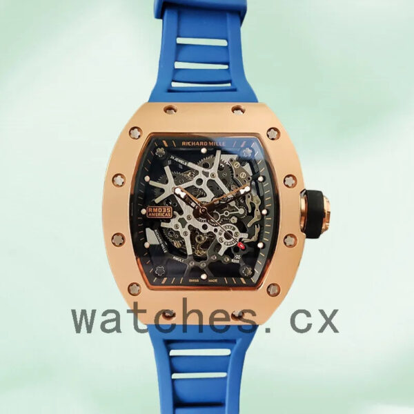 Richard Mille RM35 RM35-026 Men Around 48*40mm Rose Gold-tone Rubber Band Replica Watches
