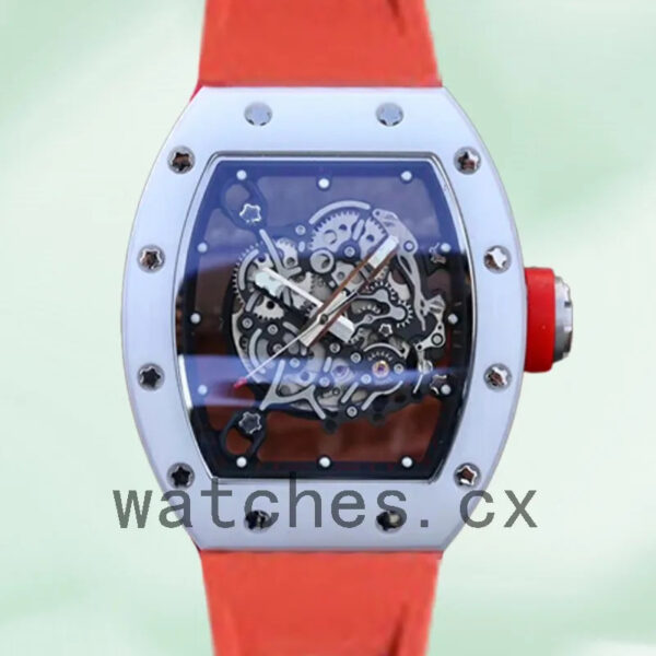Richard Mille RM055 Around 50*43mm RM055-018 Men Rubber Band Transparent Dial Replica Watches