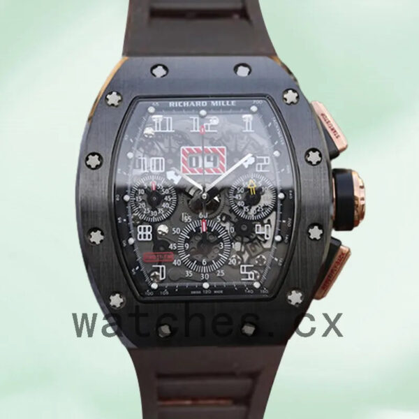 Richard Mille RM011 Men Around 50*40mm RM011-005 Rubber Band Transparent Dial Replica Watches