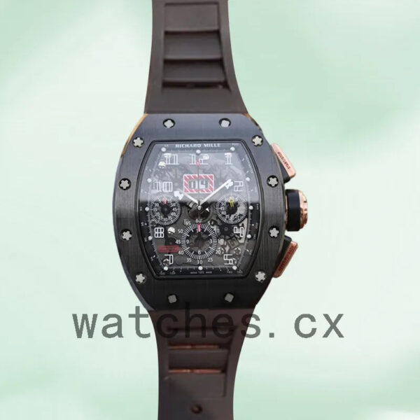 Richard Mille RM011 Men Around 50*40mm RM011-005 Rubber Band Transparent Dial Replica Watches