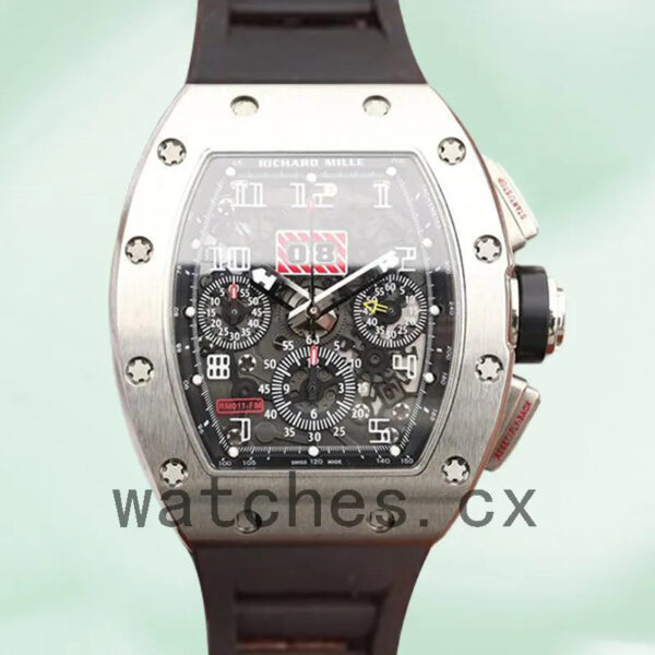 Richard Mille RM011 Men RM011-013 Around 50*42mm Rubber Band Transparent Dial Replica Watches