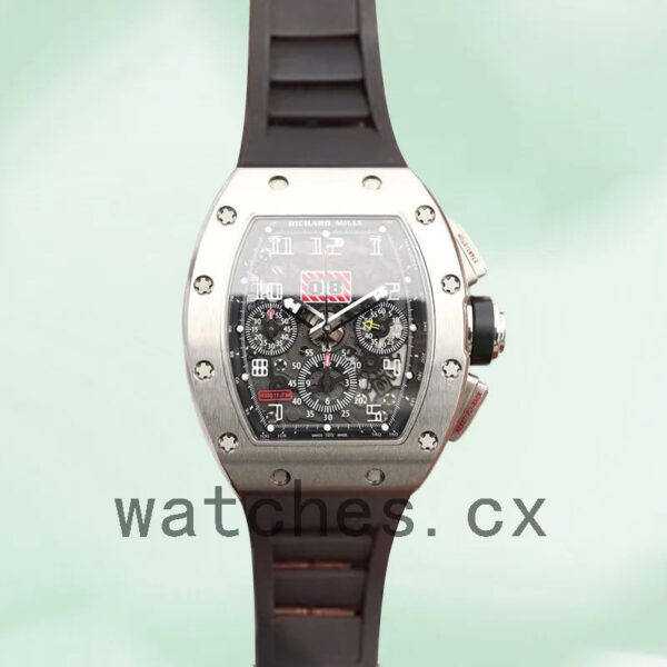 Richard Mille RM011 Men RM011-013 Around 50*42mm Rubber Band Transparent Dial Replica Watches