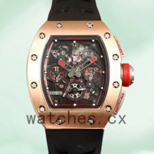 Richard Mille RM011 Around 50*42mm RM011-018 Men Rose Gold Rubber Band Replica Watches