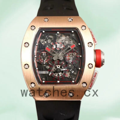Richard Mille RM011 Around 50*42mm RM011-018 Men Rose Gold Rubber Band Replica Watches