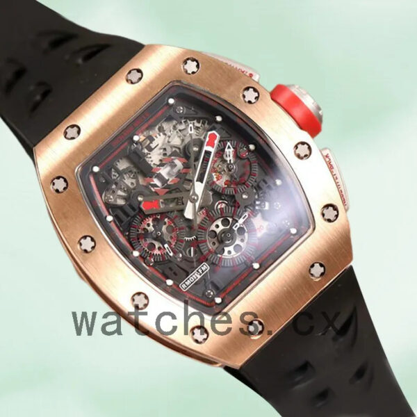 Richard Mille RM011 Around 50*42mm RM011-018 Men Rose Gold Rubber Band Replica Watches