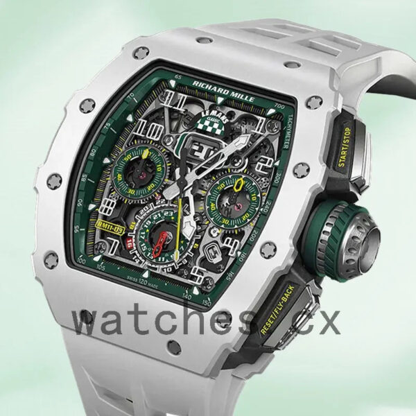 Richard Mille RM 11-03 RM 11-03 Around 45mm Men Silver Rubber Band Replica Watches