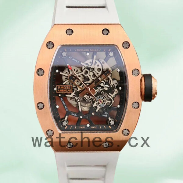Richard Mille RM035 RM035-011 Men Around 50*45mm Transparent Dial Rubber Band Replica Watches