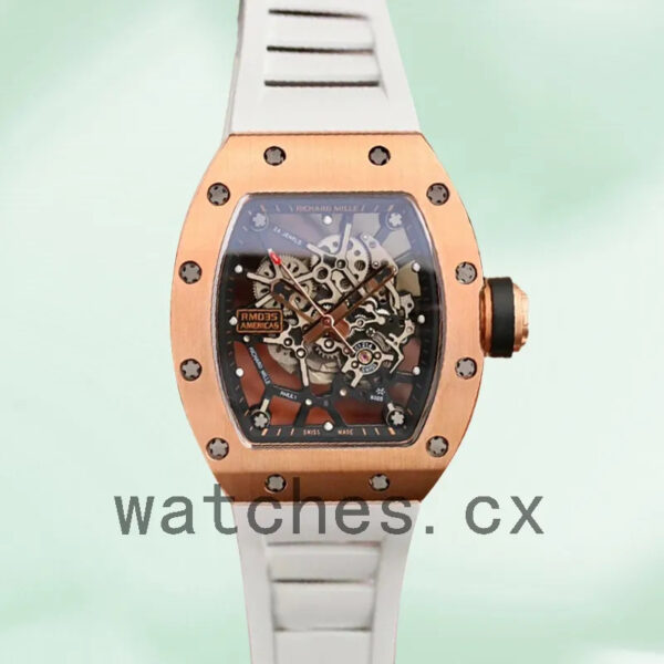 Richard Mille RM035 RM035-011 Men Around 50*45mm Transparent Dial Rubber Band Replica Watches