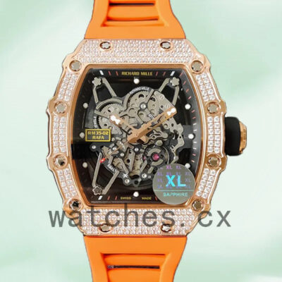 Richard Mille RM35-02 Men Around 45mm RM35-02-026 Rubber Band Rose Gold-tone Replica Watches