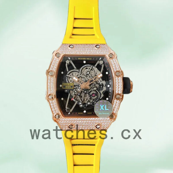 Richard Mille RM35-02 Around 45mm RM35-02-028 Men Rubber Band Transparent Dial Replica Watches