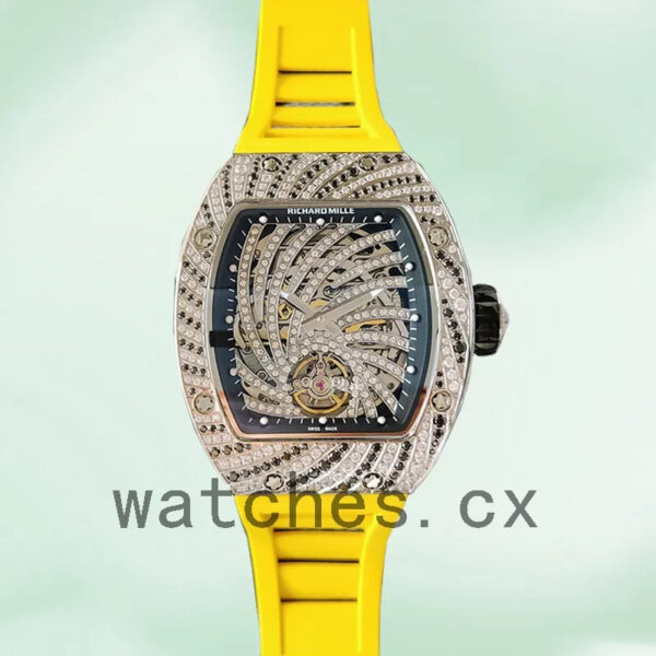 Richard Mille RM51-02 Around 48*40mm Ladies RM51-02-006 Rubber Band Diamond Paved Dial Replica Watches