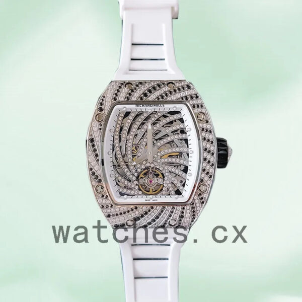 Richard Mille RM51-02 Around 48*40mm Ladies RM51-02-006 Rubber Band Diamond Paved Dial Replica Watches - Image 4