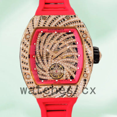 Richard Mille RM51-02 Around 48*40mm RM51-02-009 Ladies Diamond Paved Dial Rubber Band Replica Watches