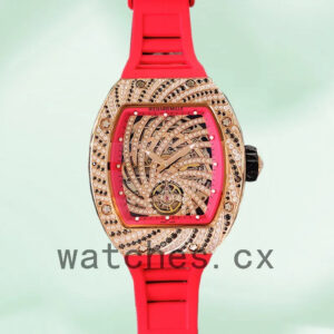 Richard Mille RM51-02 Around 48*40mm RM51-02-009 Ladies Diamond Paved Dial Rubber Band Replica Watches