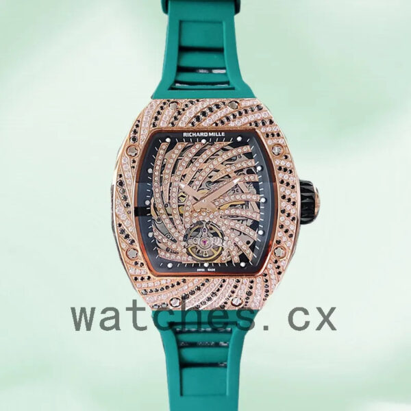 Richard Mille RM51-02 Around 48*40mm RM51-02-009 Ladies Diamond Paved Dial Rubber Band Replica Watches - Image 5