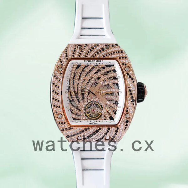 Richard Mille RM51-02 Around 48*40mm RM51-02-009 Ladies Diamond Paved Dial Rubber Band Replica Watches - Image 4