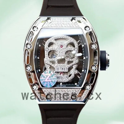 Richard Mille RM052 Around 50*42mm RM052-001 Men Diamonds Skull Dial Replica Watches