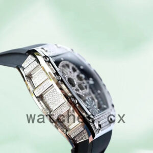 Richard Mille RM052 Around 50*42mm RM052-001 Men Diamonds Skull Dial Replica Watches