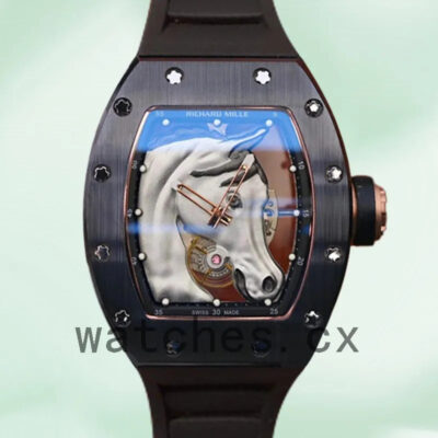 Richard Mille RM52-02 Men Around 50*41mm RM52-02-001 Horse Head Skeleton Dial Rubber Band Replica Watches