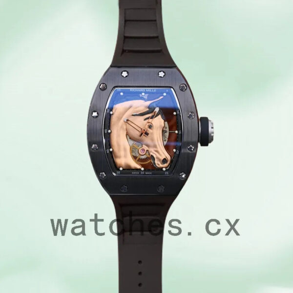 Richard Mille RM52-02 RM52-02-006 Around 50*42mm Men Black Rubber Band Replica Watches
