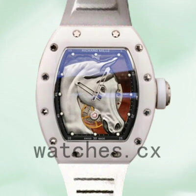 Richard Mille RM52-02 RM52-02-007 Around 50*42mm Men Horse Head Skeleton Dial Rubber Band Replica Watches