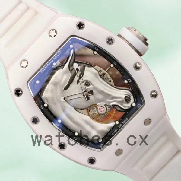 Richard Mille RM52-02 RM52-02-007 Around 50*42mm Men Horse Head Skeleton Dial Rubber Band Replica Watches