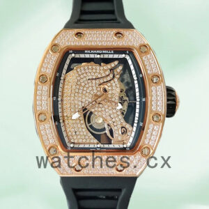 Richard Mille RM52-02 Around 43mm Men RM52-02-009 Rose Gold-tone/Silver-tone Rubber Band Replica Watches