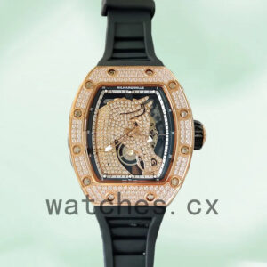 Richard Mille RM52-02 Around 43mm Men RM52-02-009 Rose Gold-tone/Silver-tone Rubber Band Replica Watches